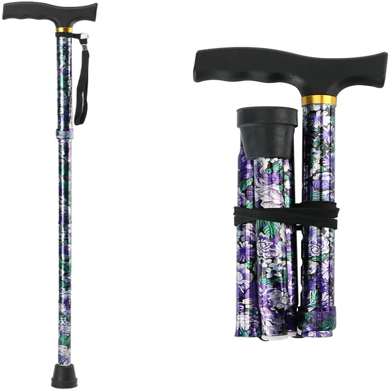 Lightweight Foldable Walking Sticks For Elderly Women Men Telescopic 93cm Adjustable Folding Floral Metal Cane Climbing Hiking