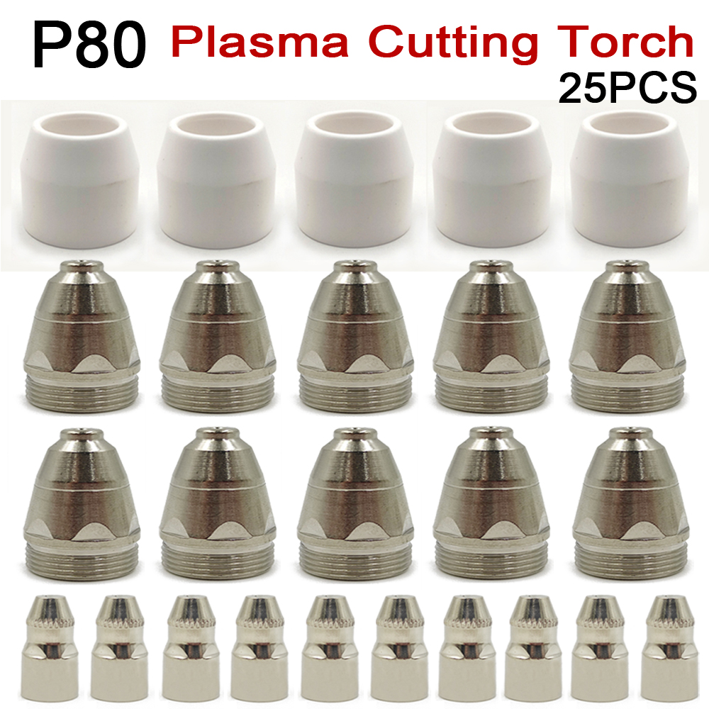25 Stuks P80 Plasma Lassen Snijbrander Verbruiksartikelen Snijden Cnc 60A 80A 100A P80 Plasma Toorts Schild Cup Tip Elektrode nozzle