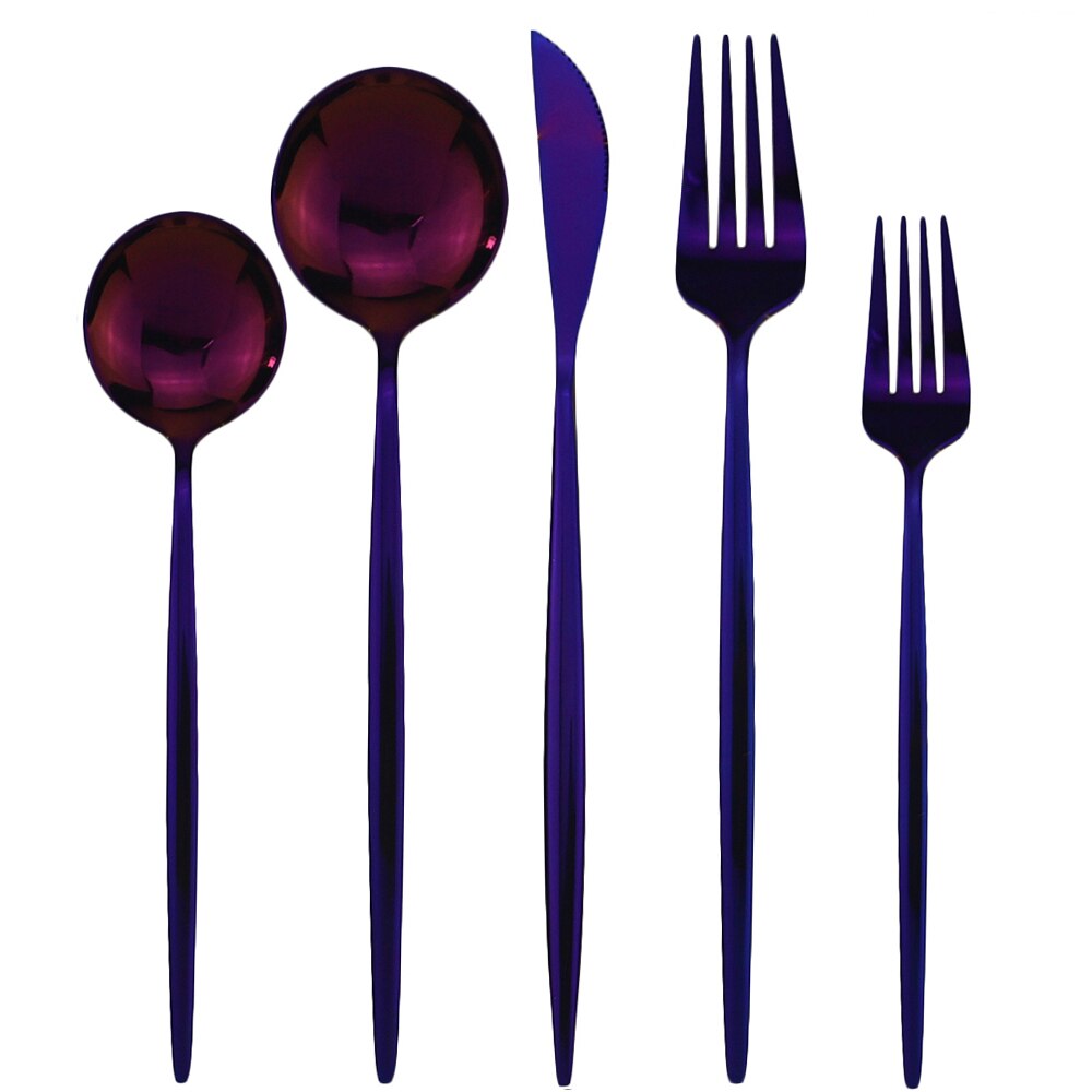 20 st färgglada bestick set guld bestick set dessert gaffel sked 304 rostfritt stål servis set glänsande kök servis set: Lila
