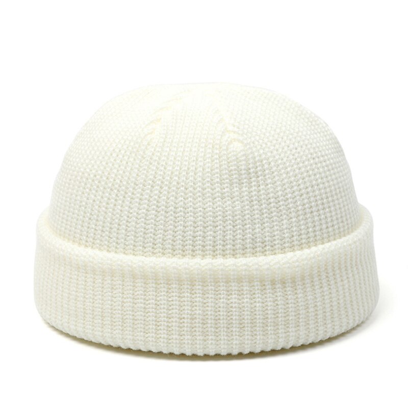 Strikhuer kalot mænd hue hue vinter retro uden skygge baggy melon kasket manchet docker fisherman hue hatte til kvinder mænd: Hvid