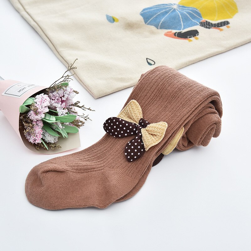 Strik Baby Meisje Panty Herfst Winter Baby Meisje Kleding Dot Bows Panty Soft Kids Peuter Kousen: Khaki / 12-24M