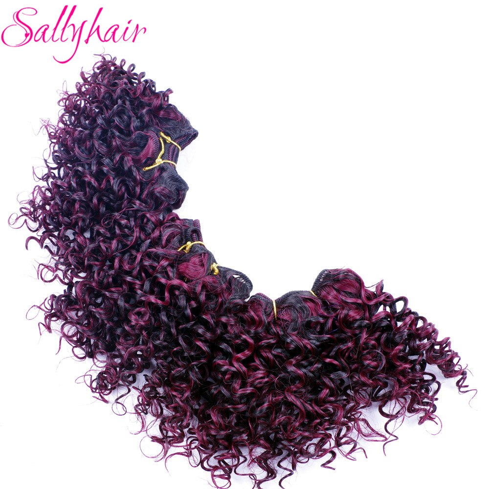 Sallyhair color degradado Afro Kinky crochet Pelo Rizado tejido negro mezclado Borgoña extensiones de pelo sintético 3 pc/lot Weavings de pelo