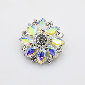 2 piezas 28mm forma de flor Metal brillante diamantes de imitación botones de vidrio DIY costura accesorios de ropa decorativos: Blanco sin níquel