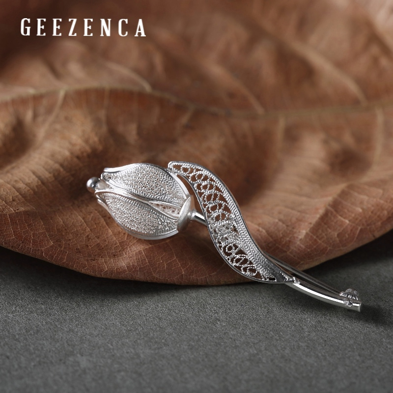 925 sterling sølv korea trendy tulipanbroche efterår nyeste originale blomsterbrocher fine smykker til kvinder: Default Title