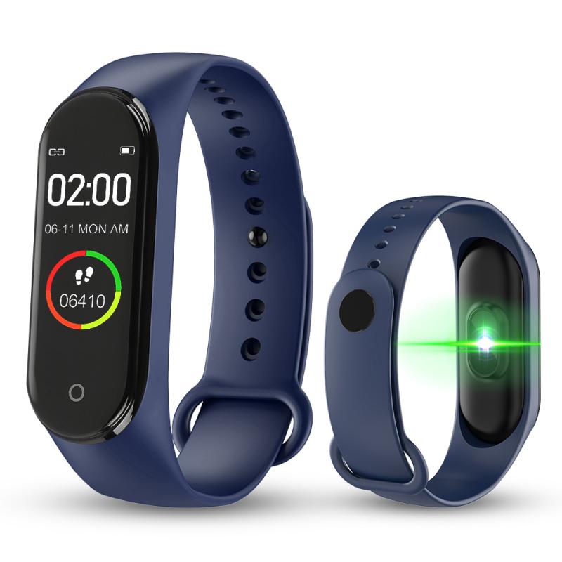 M4 Smart Band 4 Wirstband Hartslagmeter Bloeddruk Fitness Tracker Sport Armband Stappenteller Bluetooth Gezondheid Smartband: Blauw