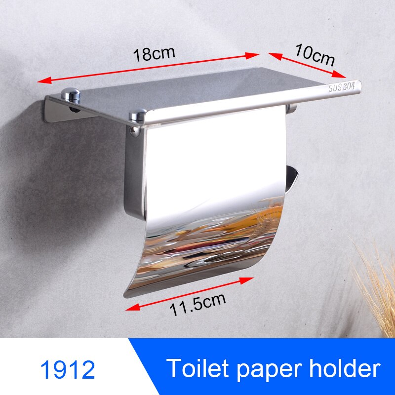 Bathroom Stainless Steel Towel Holder Wall Mounted Towel Rack Hanging Holder Single Towel Bar Ring Robe Hook Toilet Paper Holder: BAI1912