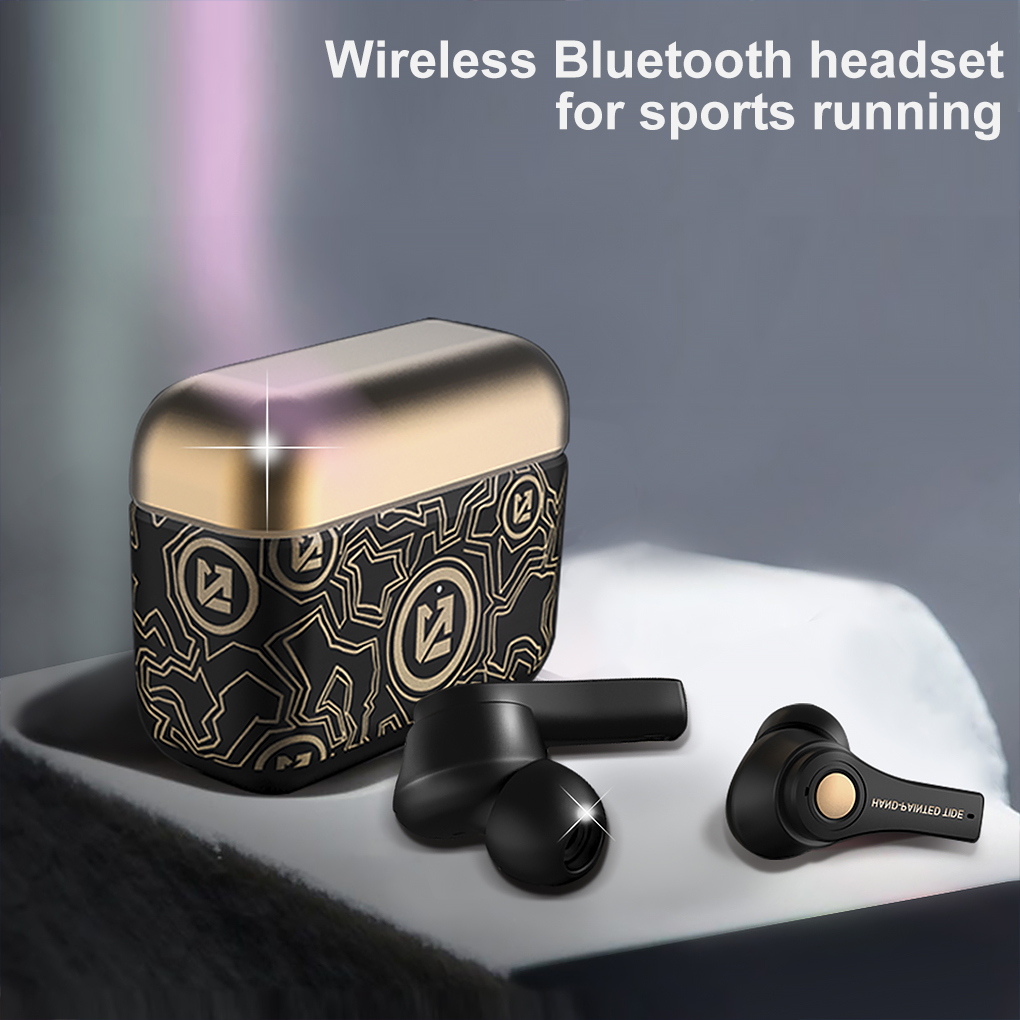 Draadloze hoofdtelefoon Mini Bass-oordopjes Waterdicht Graffiti Bluetooth-compatibel 5.0 Sportoortelefoon Wit