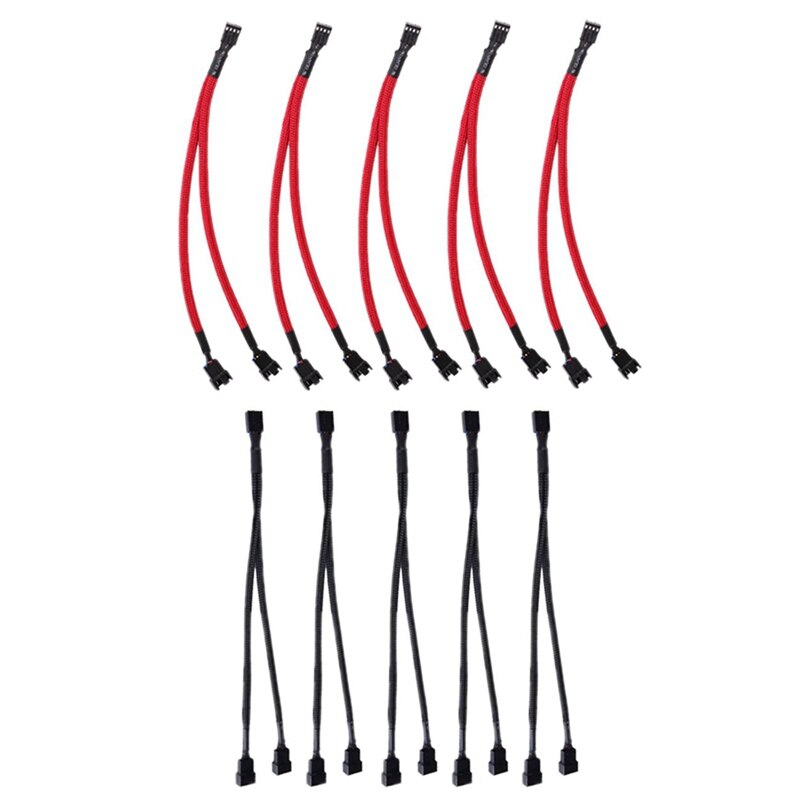 10Pc 4 Pin Extension Cable PWM Fan Splitter Cable Splitter CPU Fan Sleeved Adapter Lead Line Connector Cable Red & Black