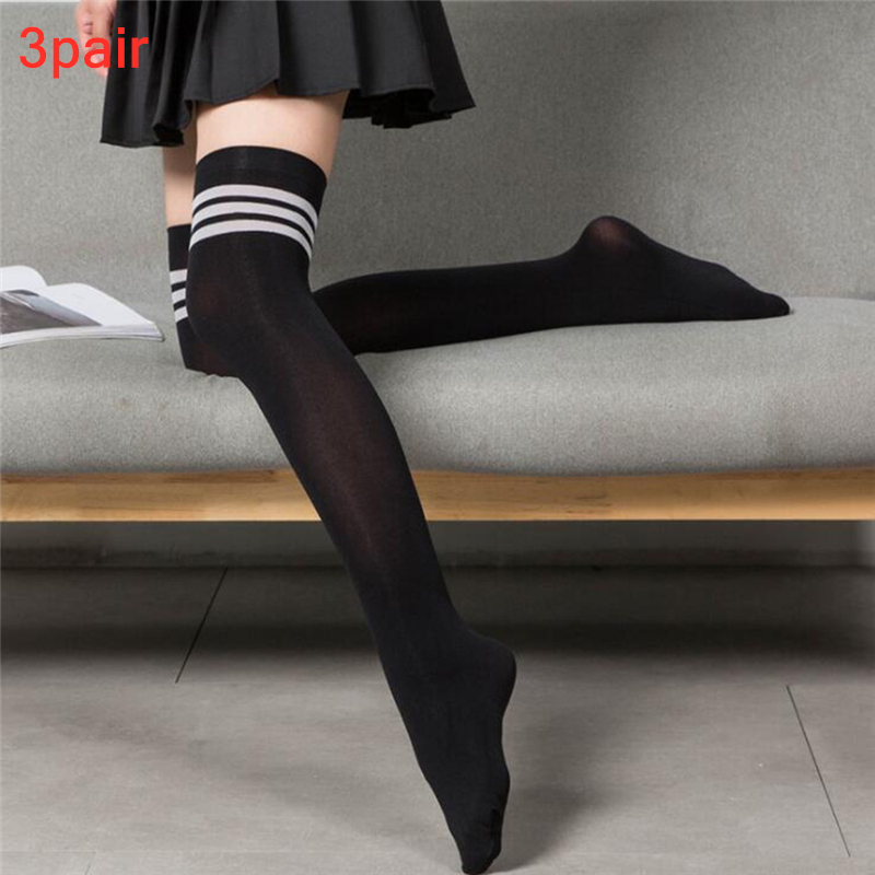 Calzini lunghi a righe bianche nere Calzini alti sopra il ginocchio sexy da donna sopra le calze al ginocchio Calzini lunghi caldi per ragazze da donna: Colore rosa