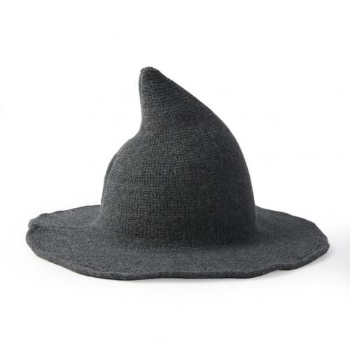 Witch Hat Diversified Halloween Lady Wide Brim Woolen Knit Witch Knitting Fisherman Hat Costume Party Cosplay Bucket Cap Hallow: Dark Gray