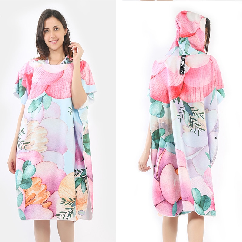 Hermosa toalla con capucha Floral para actividades al aire libre Toalla de playa de tela de microfibra, toallas estampadas de señora/natación, capa de buceo