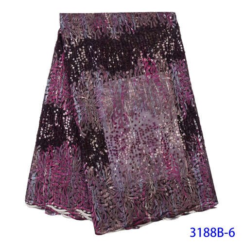 Nigeriaanse Kant Stof Tule Kant Afrikaanse Stof Kant Geborduurde Veters Met Pailletten KS3188B: 3188B-6