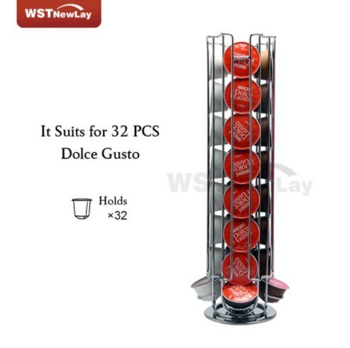 White Rotatable Coffee Pod Holder For Dolce Gusto Capsule Display Capsule Rack Stainless Steel Tower Stand Storage Shelves 2022: SilverHolder 32pcs