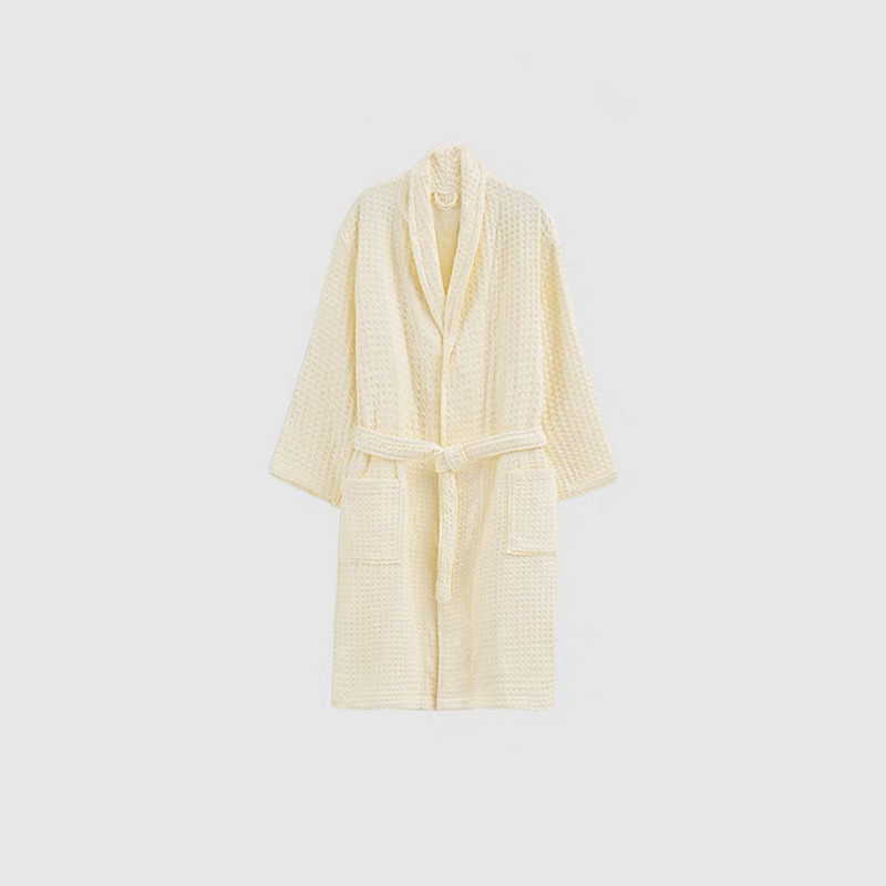 Albornoz de algodón de gofres para pareja adulta, ropa de estar por casa para Hotel, camisón cálido, mediano y largo, cuatro estaciones: S / 25 #