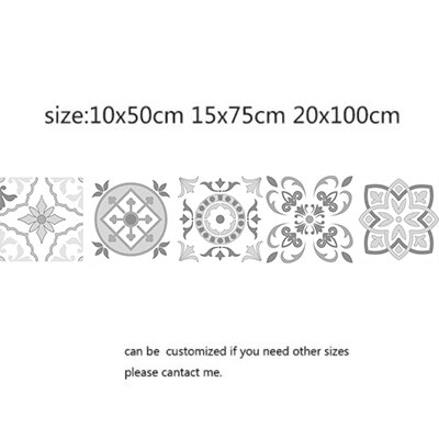 light Grey Retro Pattern Tile Stickers PVC Bathroom Kitchen Wall Sticker Home Decor TV Sofa Wall Art Mural Waterproof: 4 / 20x100cm