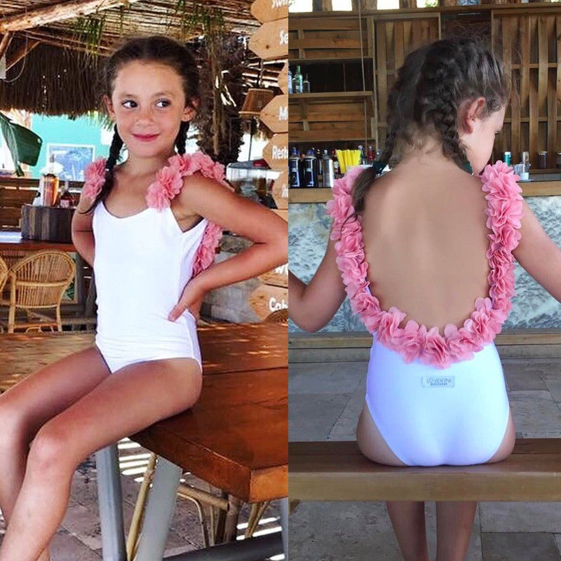 Børn baby piger blomst rygløst badetøj bikini tankini badedragt badedragt børnetøj 2-7y