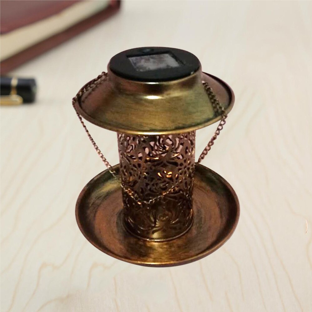 Solar Bird Feeder Waterproof LED Light Bird Feeder Station Hanging Pigeon Crow Parrot Outdoor Balcony Bird Feeding (Coffee)