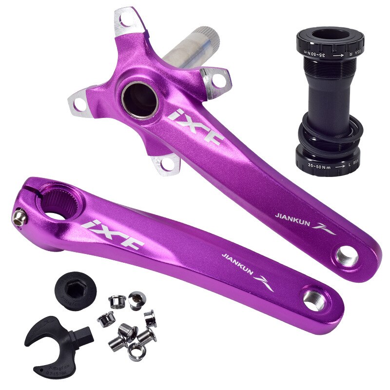 Mountain Bike Crank Set with Central Axis Positive and Negative Tooth Mountain Bike Integrated Hollow Crank Bike Crank/Parts: Purple 