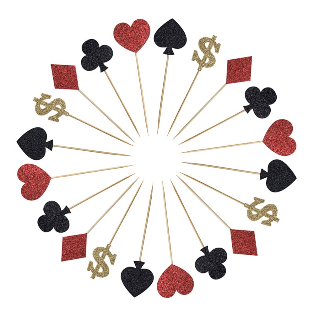 36 st glitterpapper tårta toppers casino tema tårta plockar pokertårta dekoration födelsedagsfest dessert infoga fördel (9 st