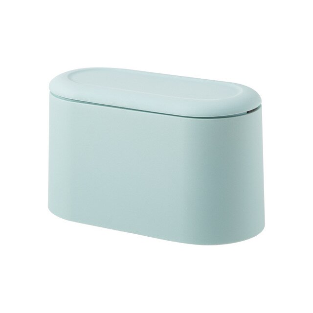 Mini Trash Can with Lid Small Garbage Storage Box Tiny Plastic Bin Bounce Up Countertop Wastebasket for Bathroom Office Kitchen: Blue