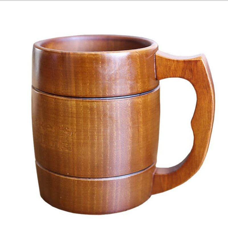 Ręczny kufel robić piwa drewna okrągłe usta 500-600ml kubek wody robić piwa filiżanka na mleko i kawę z łyżeczką