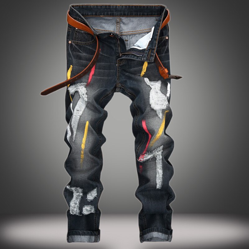 Graffiti Ripped Jeans Mannen Rechte Denim Broek Mannen Jeans Voor Mannen Punk Kleding Hip Hop Jeans Retro Streetwear jeans