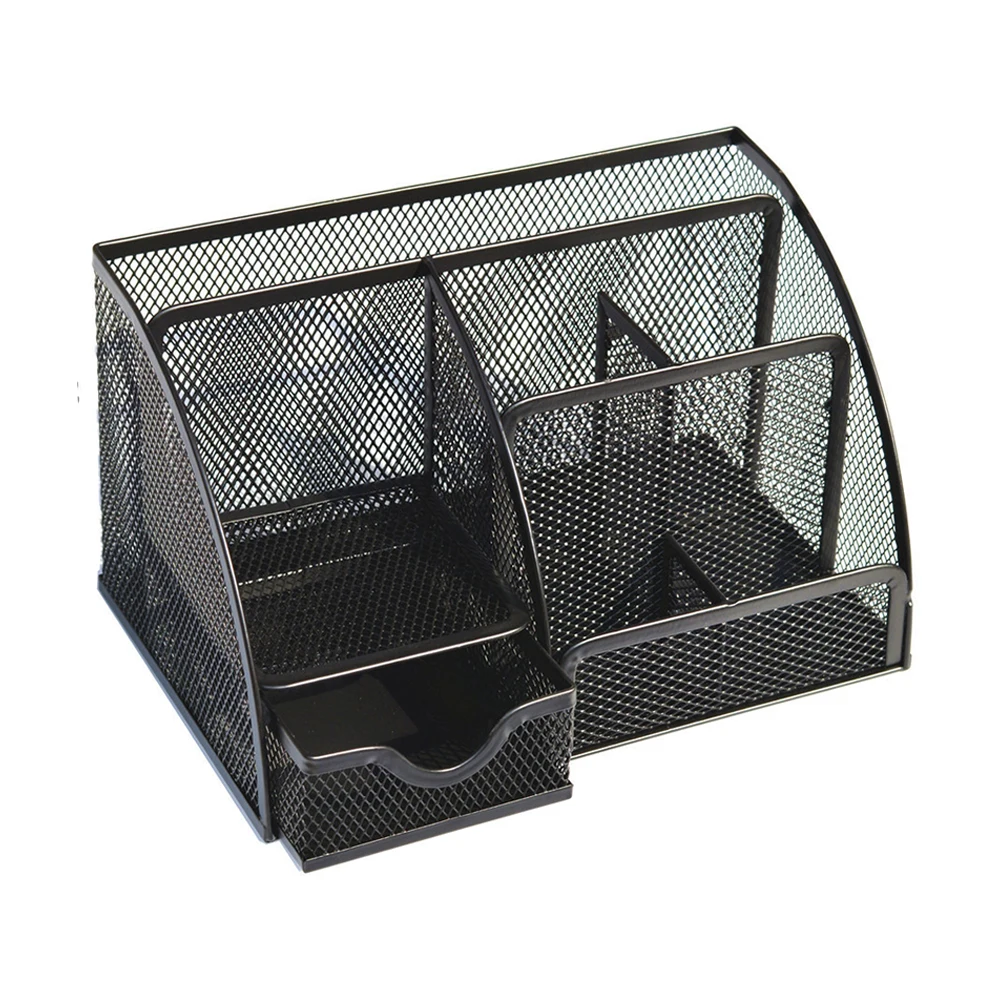 Organizador de escritorio de malla metálica, organizador de escritorio para oficina, soporte de almacenamiento, lápiz, bolígrafo, artículos diversos, caja de insignias, suministros de papelería: Gris