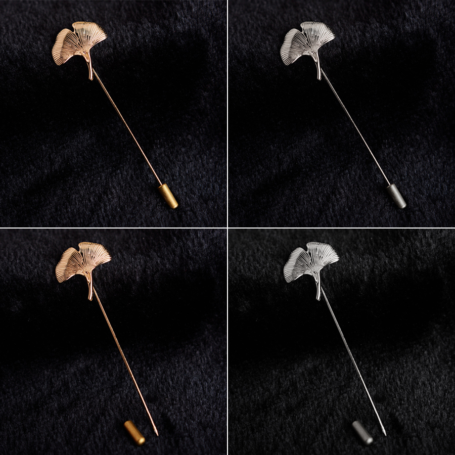 Broches simples de hojas de Ginkgo para mujer, accesorios, decoración de traje, broche de planta, insignia para hombre, alfileres largos de solapa, de amistad de