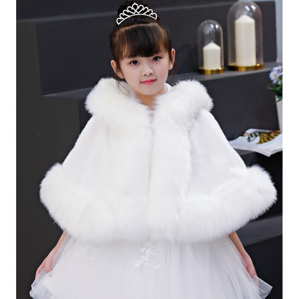 Petite fille mariage fourrure enveloppement hiver enfants bal fête manteau petits enfants châle avec capuche boléro