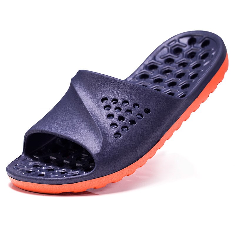 Mens Badslippers Casual Antislip Slides Zomer Massage Slippers Badkamer Strand Slipper Mode Zachte Zool Man Massage Sandalen: Dark Blue Orange / 12.5((XXL)