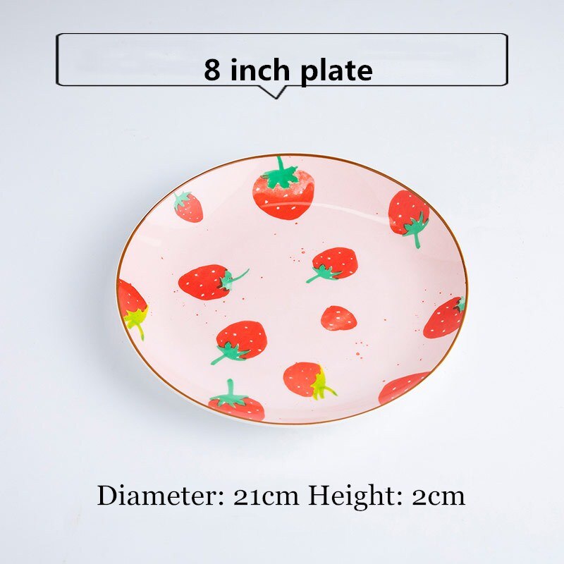 Vaisselle en porcelaine, mignonne bol en céramique, grande cuillère en porcelaine, tasse de café, articles de table mignons motif de fraise rose: C