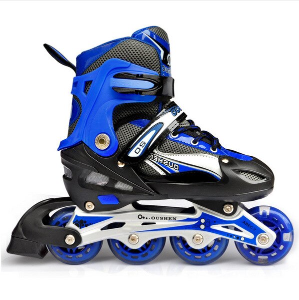 Inline skates adult roller skates adjustable aluminum stand with flash wheels skates exercise: Blue / 27-31
