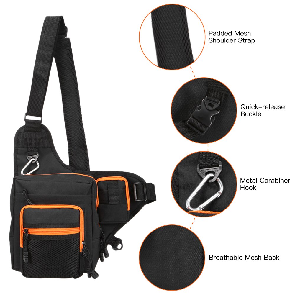 Bolsa de aparejos de pesca impermeable, paquete de eslinga para deportes al aire libre, bolso de hombro tipo bandolera para pesca, senderismo, viaje, bolsa de pesca