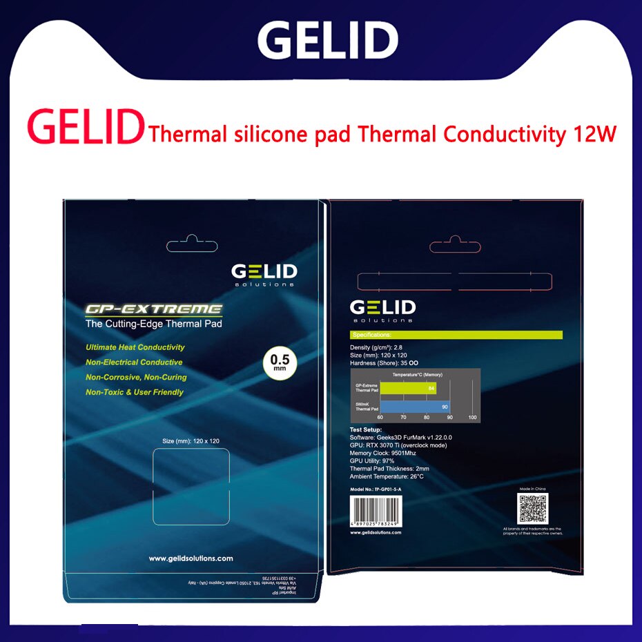 GELID TP-GP02 120x120x0.5 1.0 1.5mm the Cutting-Edge Thermal grease Pad 12W/mK for GPU/RAM/Motherborad/SSD cooling Original pad
