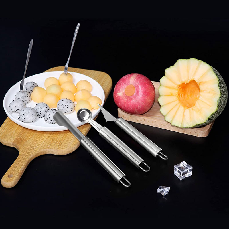 Küchenwerkzeug-Set aus Edelstahl 430, Gadgets und Zubehör, Obstball-Schnitzmesser, Obstschäler, Eislöffel, Kartoffelmesser