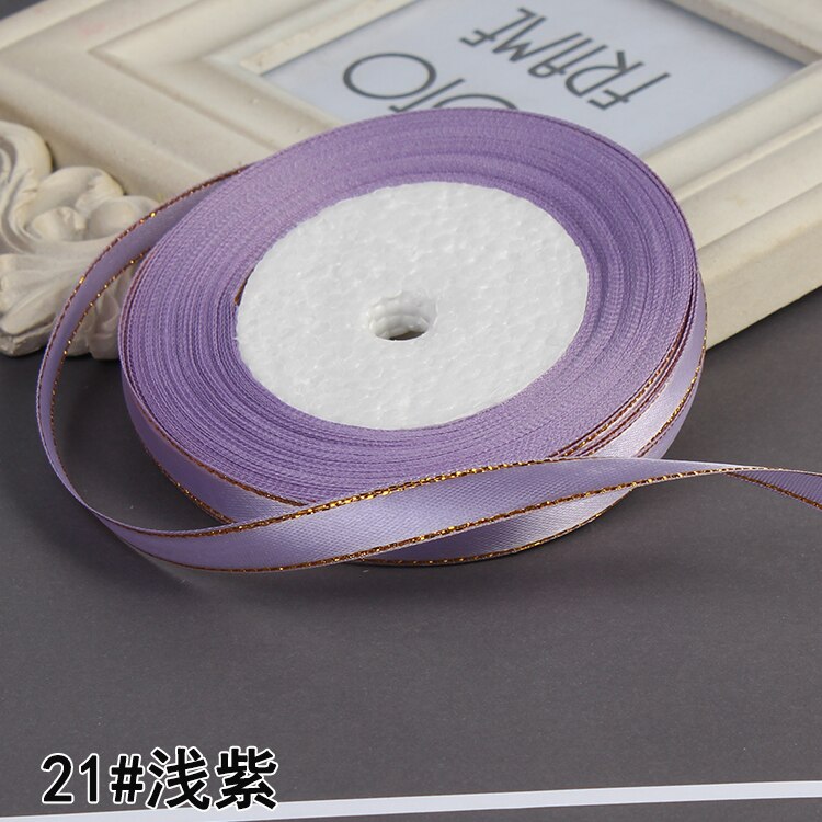 3/8" 10mm 25yards Gold Edges Satin Ribbon Wedding Happy Birthday Box Packaging Decorations DIY Craft Bow: Light Purple