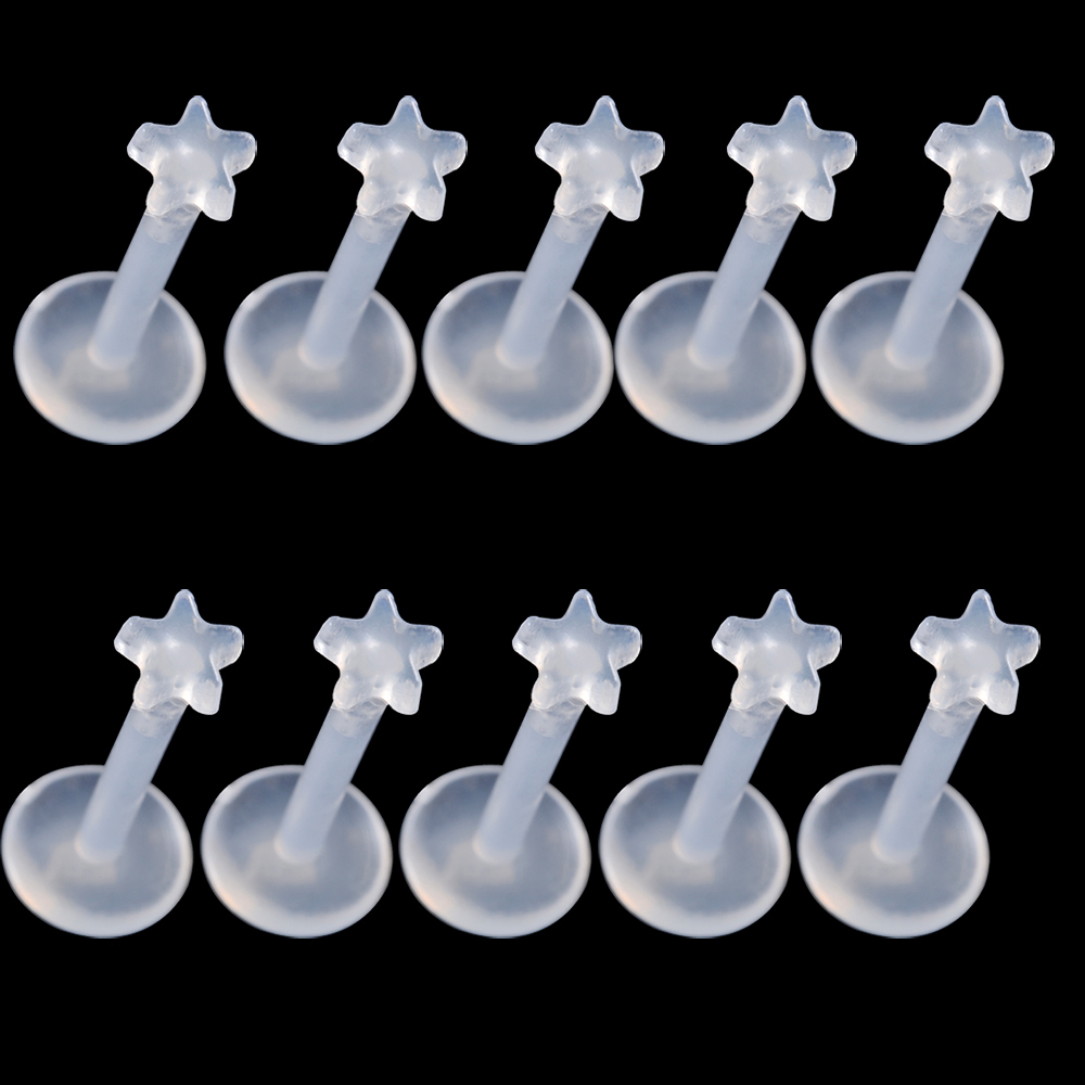 Helder acryl oor tragus helix kraakbeen piercing bioflex flexibele labret houder lip stud acryl basic piercing lichaamssieraden: Black / Licht Geel Goud Kleur