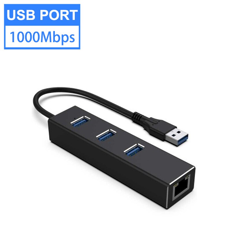 Usb  c 3.0 hub  rj45 ethernet adapter 1000 mbps netwerk voor macbook pro air computer pc laptop tv box accessoires type c splitter: Usb-poort zwart