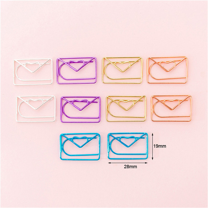 YaMinSanNiO 10pcs/lot Cute Paper Clips Envelope Cactus Paper Clip Metal Bookmark Decorative File Memo Clips Stationery: Envelope