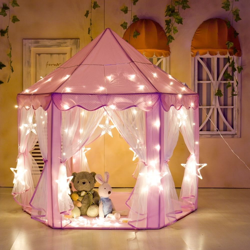 Søde sekskant legehus piger prinsesse slot børn børn stort indendørs legetelt (lyserødt)