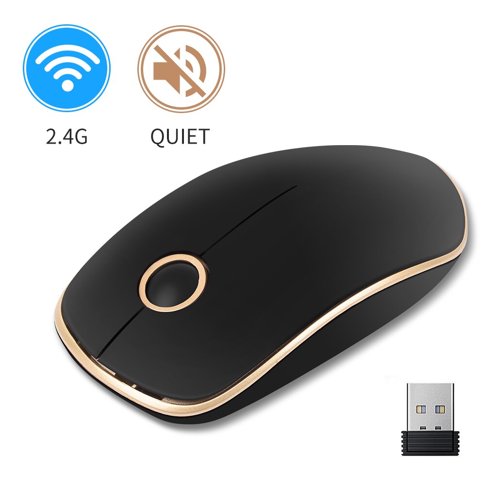 2.4g computer draadloze muis goud zwart ronde wiel stille draadloze muis eenvoudige en modieuze kantoor muis voor pc laptop