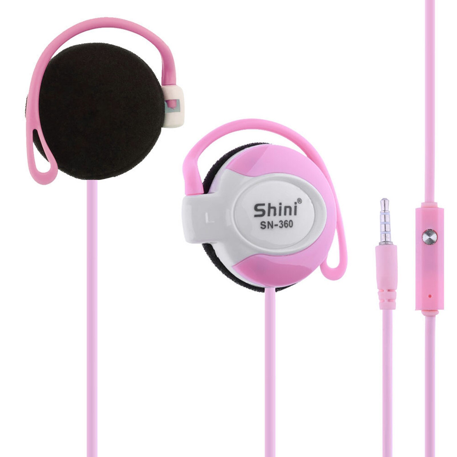 SHINI SN-360 Ear Hook Headsets 3.5mm Wired Stereo Music Earphones Game Sports Headphone with Mic for Smartphone Tablet PC Laptop: Pink