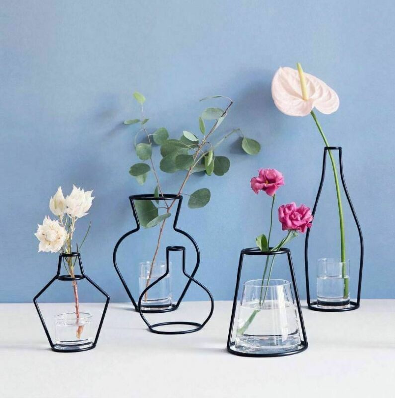 Flower Metal Stand Vase DIY Party Home Decoration Vase Black Plant Rack Stand Holder Iron Wire Flower Vases Without Cup