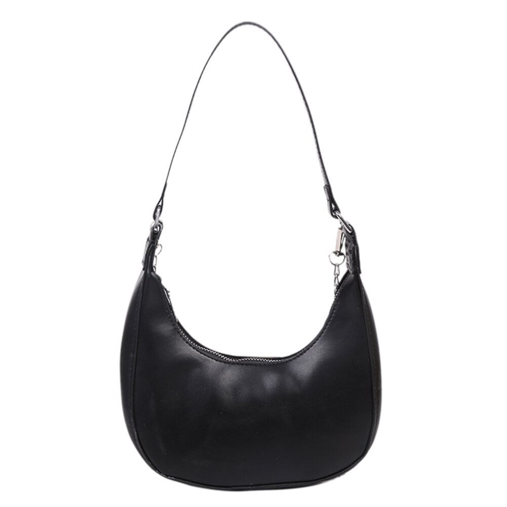 Halvmåne hobos små pu læder crossbody tasker til kvinder sommer kvindelige ensfarvede simple skulder håndtasker: Sort / S