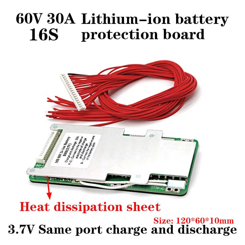 60V 40A 16S batería de polímero de litio BMS 3,7 V mismo puerto PCM 60V 20Ah 30Ah 40Ah 60Ah batería de iones de litio equilibrio BMS