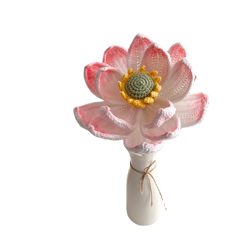 Fleur de lotus tournesol au Crochet faite à la main, 1 pièce, pour la décoration de la maison, fleurs tricotées, ornement de cérémonie de remise de diplôme, fleurs artificielles