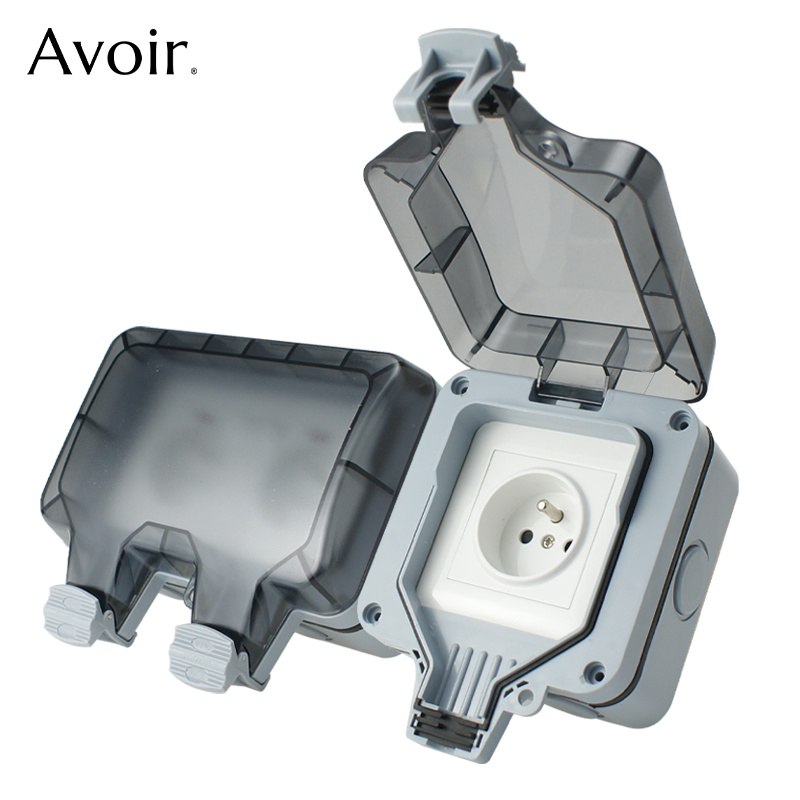 Avoir IP66 Zauberstab-Netzschalter-Steckdose, wetterfeste Steckdose für Höhle Außenbereich, Dual-Französisch-Standard-Stecker, Plsatic-Kasten für Zuhause und Garten