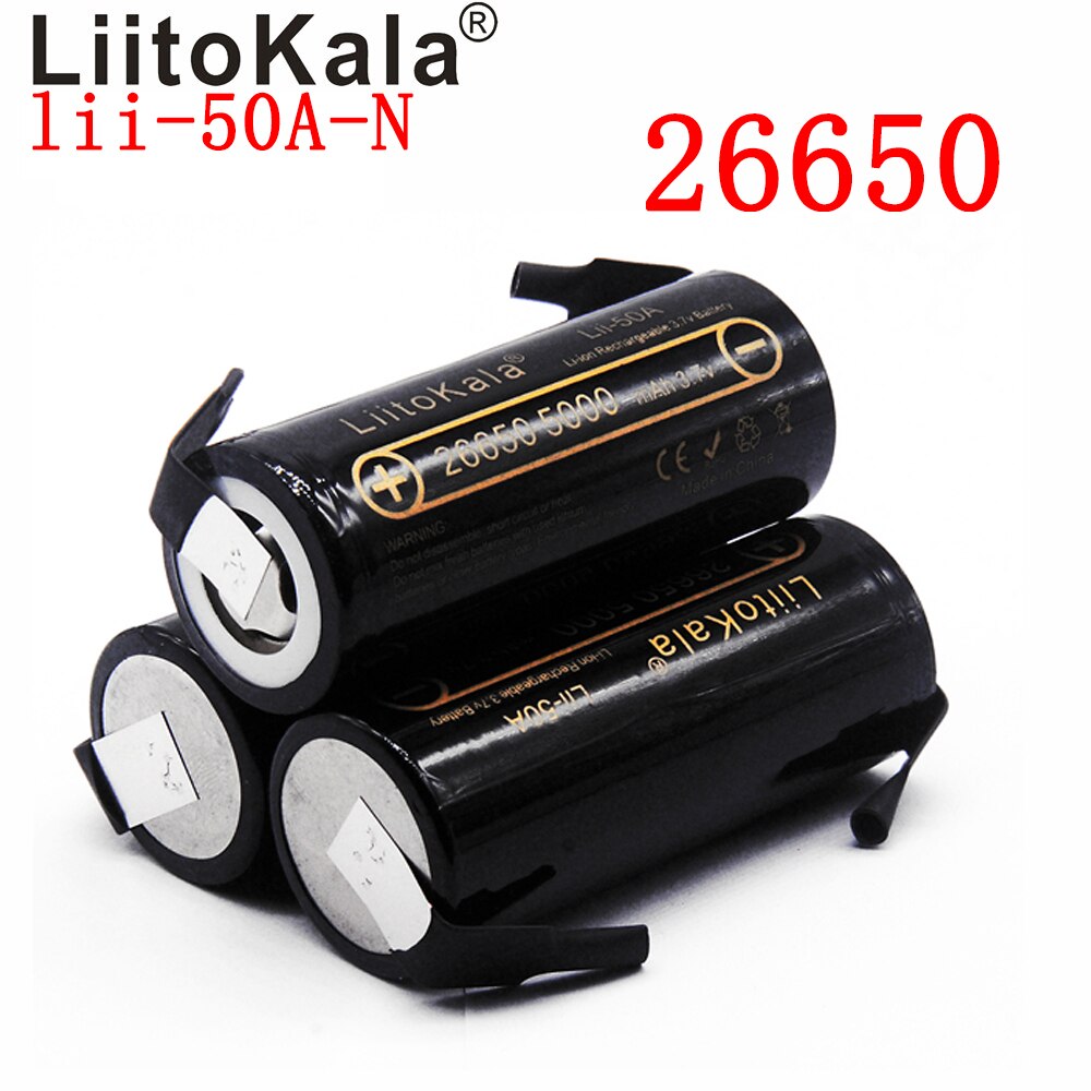 LiitoKala lii-50A-N 26650 5000mah lithium battery 3.7V 5000mAh 26650 rechargeable battery 26650-50A suitable for flashligh