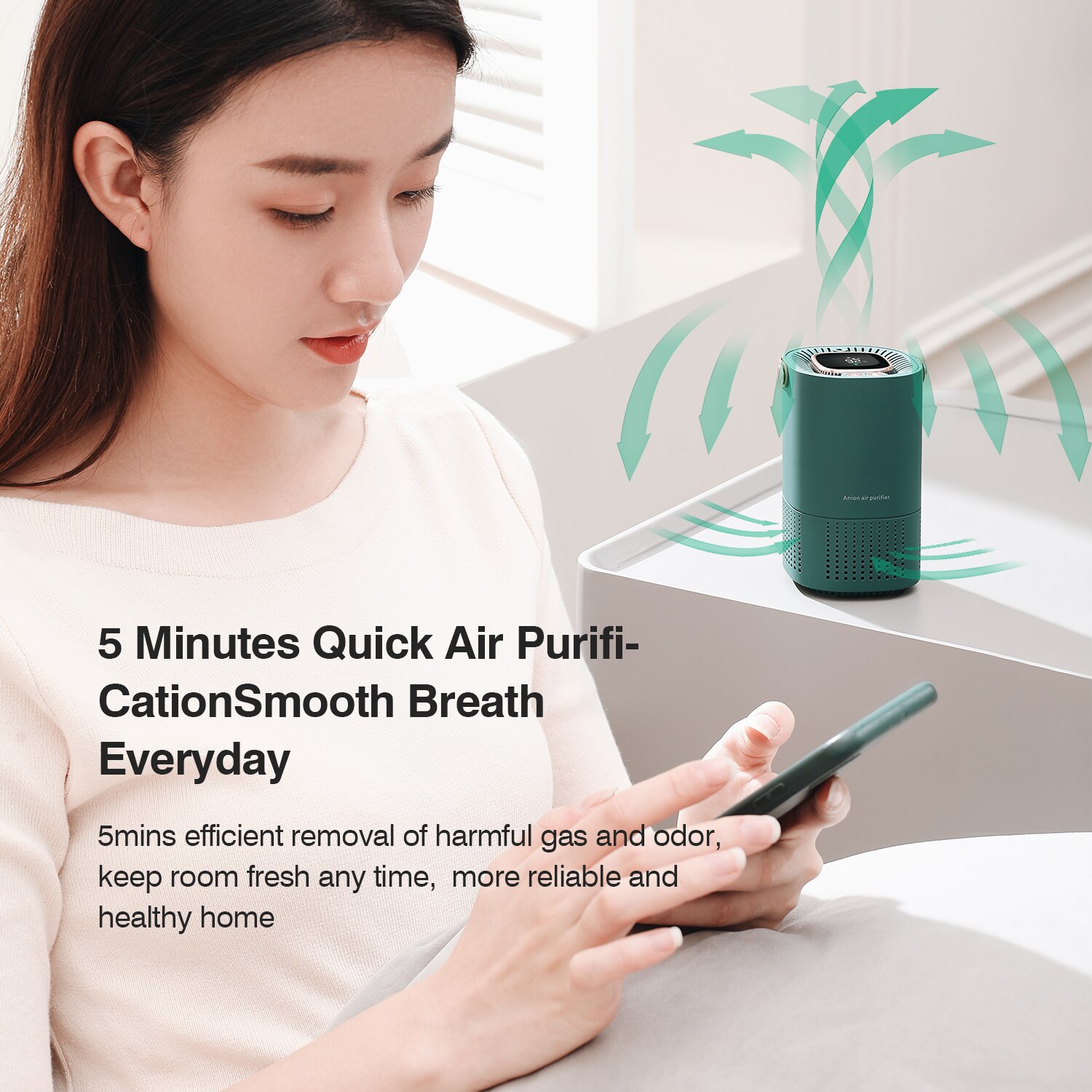 Cornmi Negative Ion HEPA Purifier Household Noise Reduction Portable Air purificador Formaldehyde Odor Removal USB Car Purifier