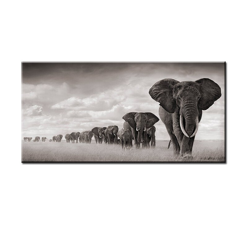 Zwart Afrika Olifanten Wilde Dieren Canvas Schilderij Scandinavië Posters En Prints Cuadros Wall Art Pictures Voor Woonkamer: 20x40cm No Frame